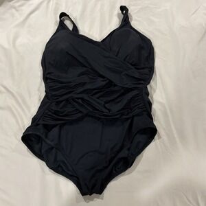 Lands' End SlenderSuit Wrap One Piece Black Swimsuit Bathing Suit Plus Size 22W